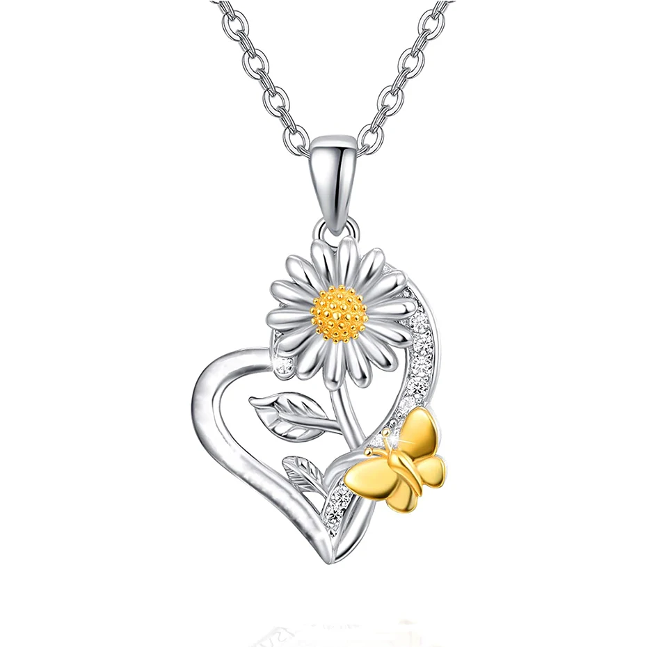 

Rose Valley Sunflower Heart Necklace Hot Selling Jewelry Pendant Gold plated Two Tone Jewel Fashion Gift For Lover YN010