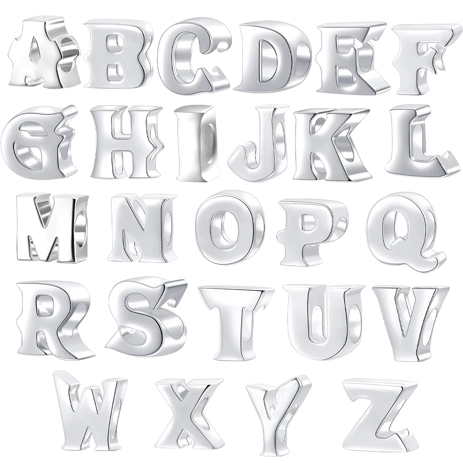 Hot Sell Customized Logo S925 Silver Letter A-Z Alphabet Charm Plata  925 Initial Letters Bead for Women'S Bracelet Necklace Diy