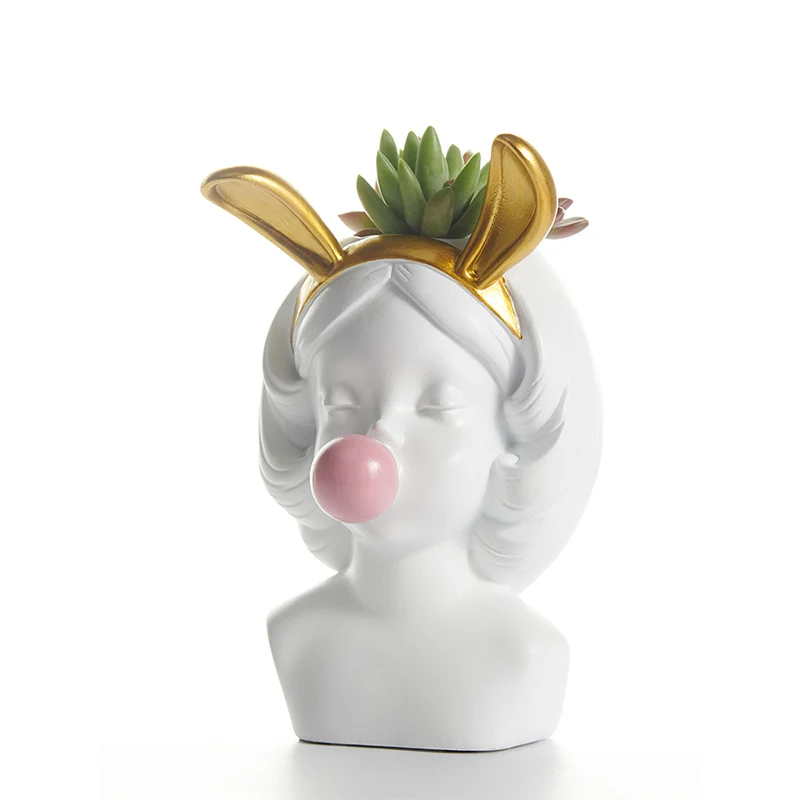 

1 Piece style Resin vase Cute girl bubble gum Decorative small flower pot modern lovely Art decoration Flower arrangement