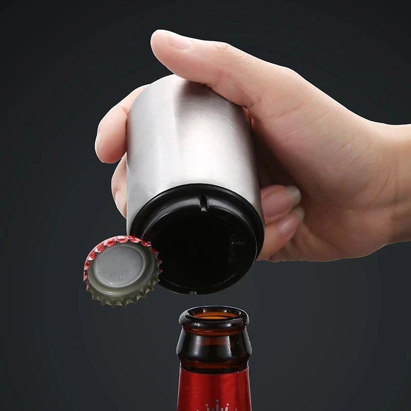 

Automatic Beer Bottle Opener Magnet Beer Opener Stainless Steel Push Down Opener Wine Soda Cap Kitchen Accessories