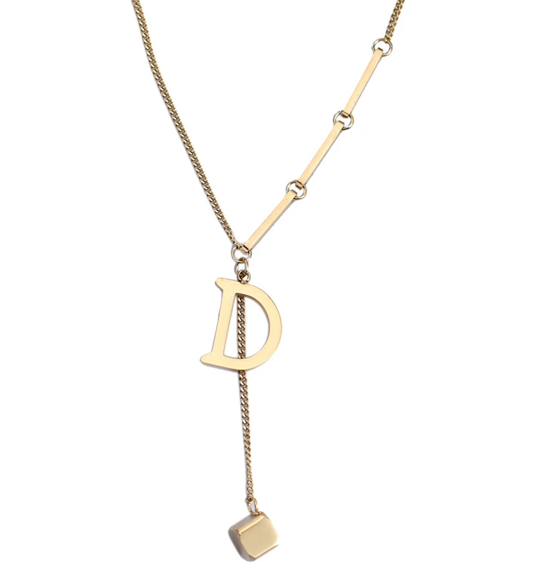 

Temperament titanium steel gold-plated necklace letter D pendant necklace for women