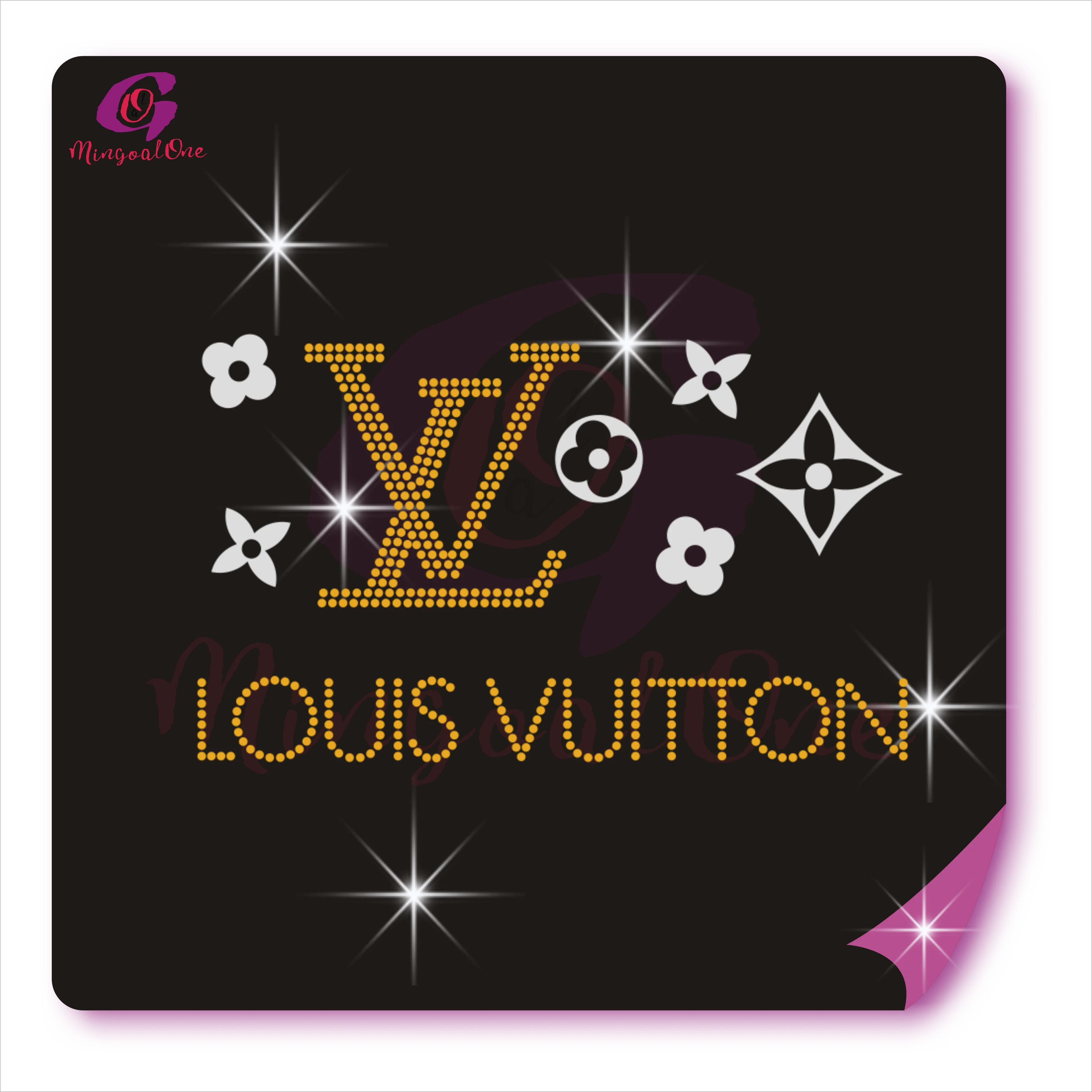 

iron on brand LV rhinestone patterns vinyl transfer designs for bag hat T shirt, Select from color chart