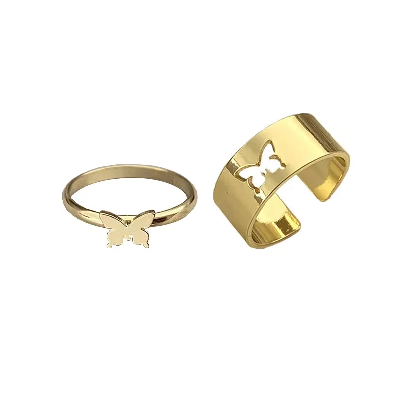 

Butterfly Adjustable Resizable Fashion Jewelry Cuff Gold Women Men Couple Ring Gift