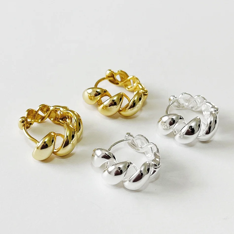 

Wholesale 18K gold plated S925 sterling silver spiral twisted twist hoop earrings
