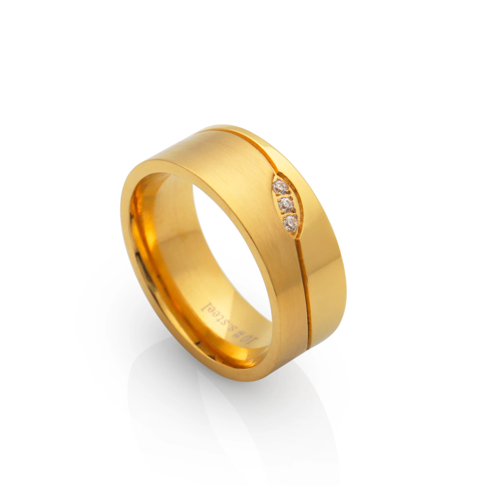 

Chris April in stock fashion jewellery PVD gold plated 316L stainless steel men band ring with zircon