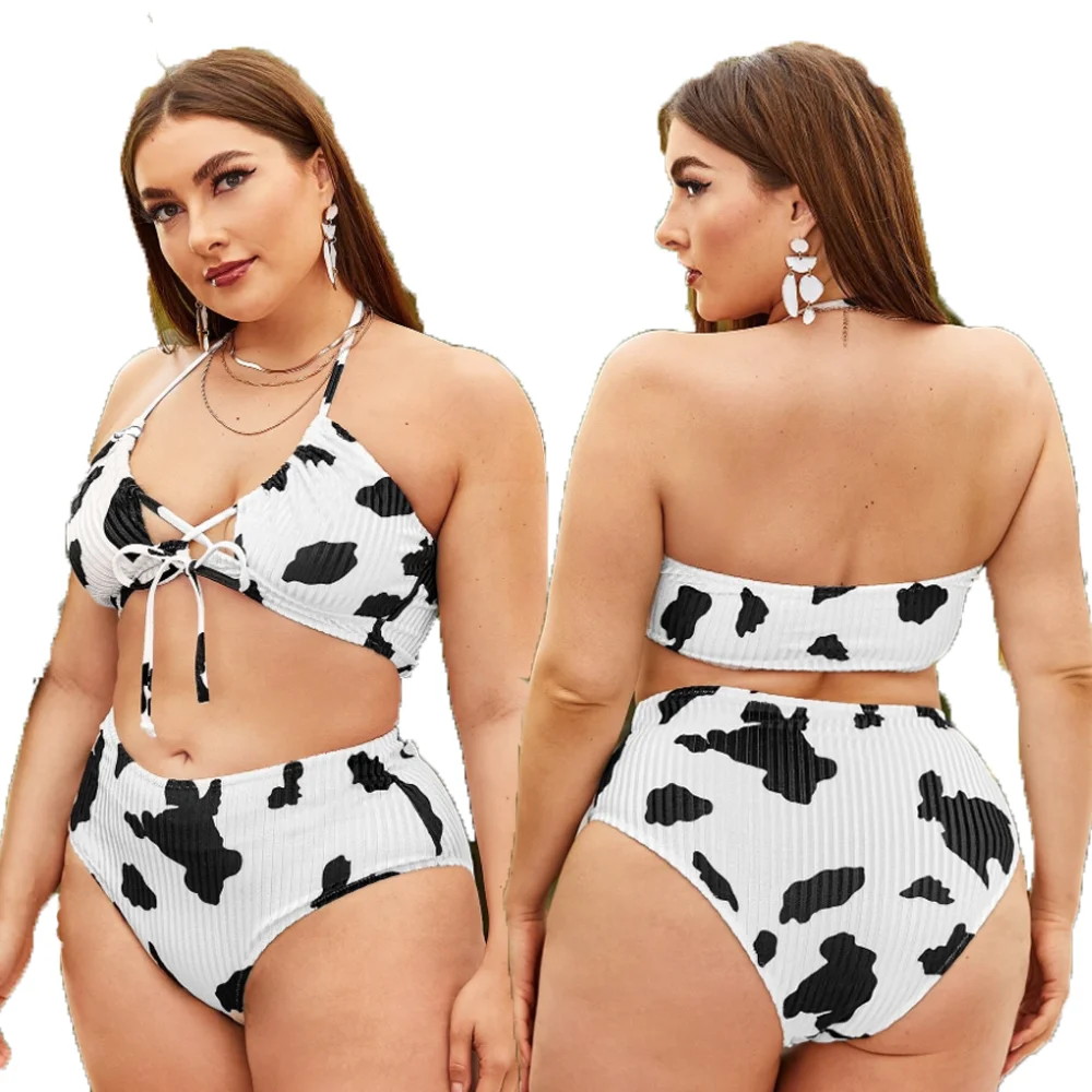 

2021 Newest fashion sexy plus size bikini halter bandage cow print swimsuit swimwear, Shown