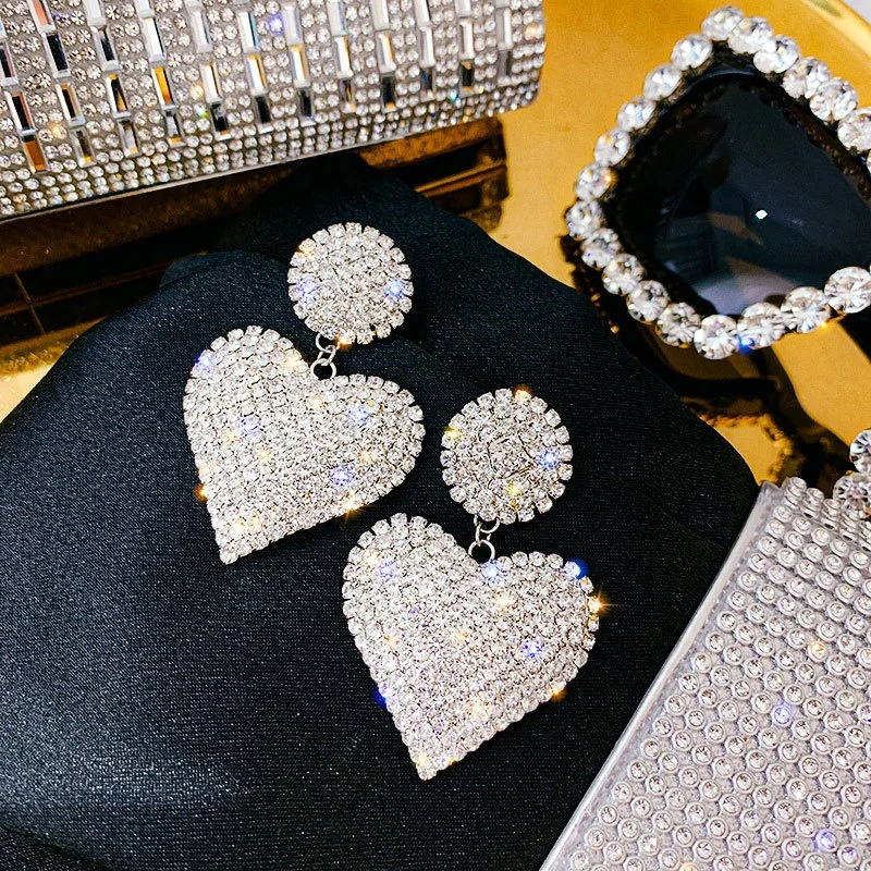 

Fashion Full Rhinestone Heart Drop Earrings for Women Fashion Shine Round Crystal Dangle Earrings Jewelry Gifts, Picture shows