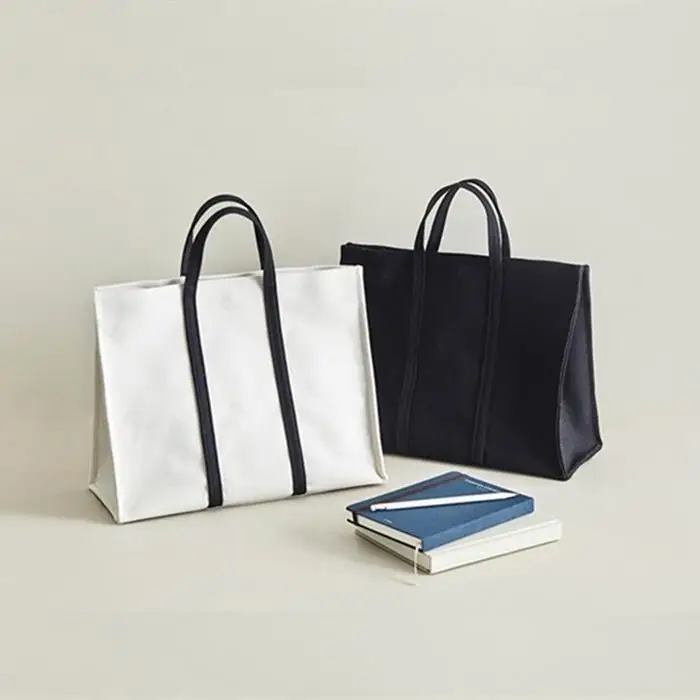 

Whloesale fashion designer Women's Tote Bag Canvas simple briefcase Daily Working Handbag, White,black