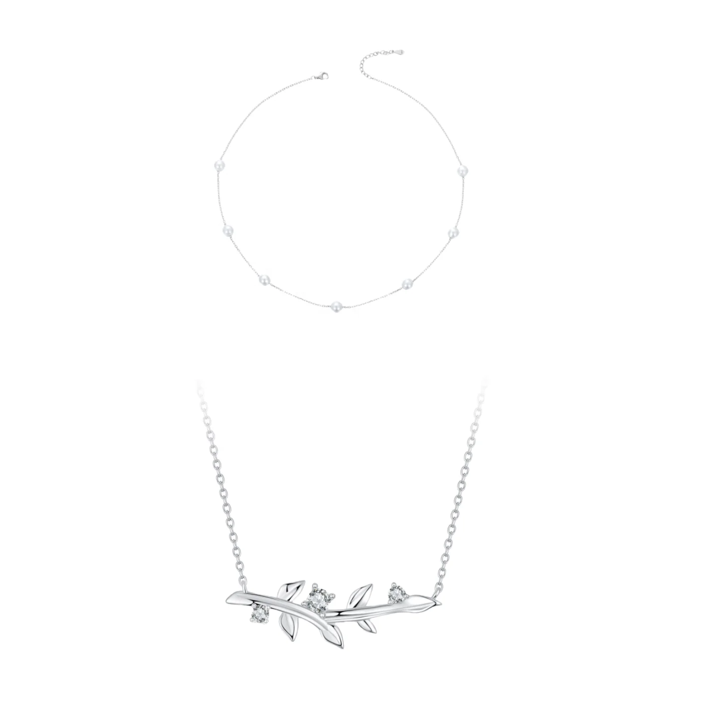 925 Sterling Silver Fashion Jewelry Necklaces Fine Jewelry Wholesale Zirconia Simple Beaded Leaf Pendant Necklace