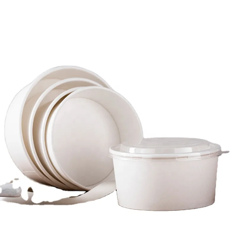 
Disposable kraft white paper bowl for salad and hot soup and rice bowl 