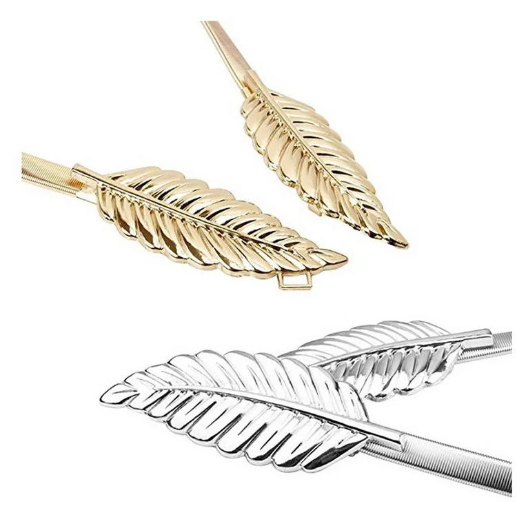 
Saije Beauty Custom Fashion Gold Maple Leaf Belt Buckle Spandex Elastic Waist Belt Women 