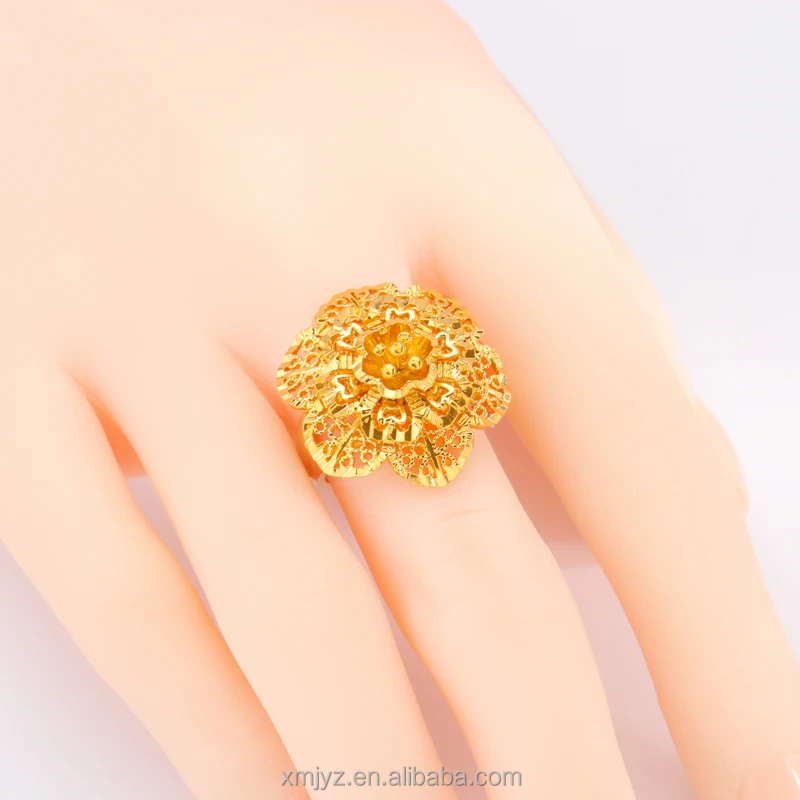 

Cross-Border New Style Brass Gold-Plated Japanese And Korean Fashion Big Flower Ring Female Ring Female Ins Does Not Fade