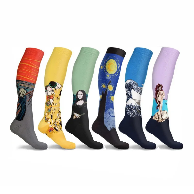 

Novelty Design Famous Paintings Pattern Compression Socks Funny Socks Men Printed Funny Happy Knee High Socks, Picture shown