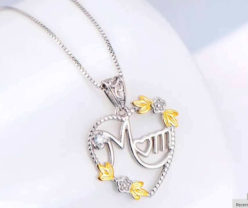 

Manufacturer direct sale Simple shape heart shaped MOM letter necklace for Women, Silver