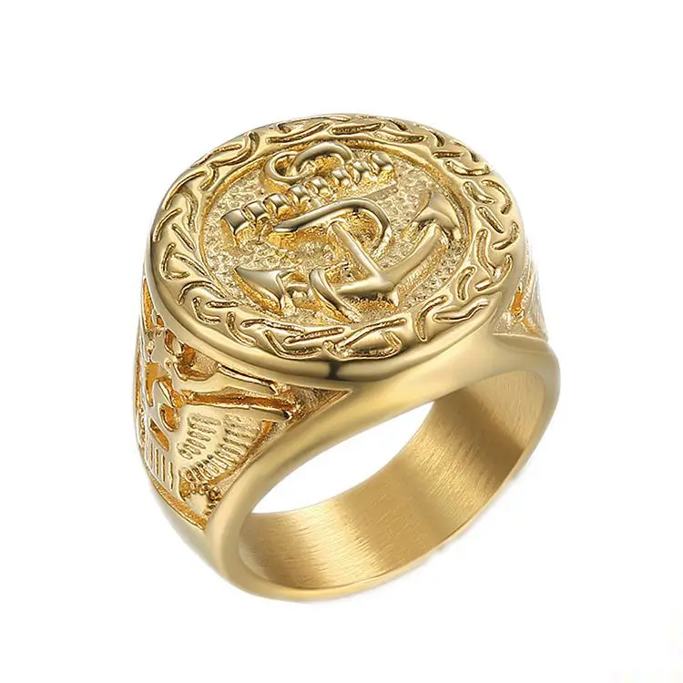 

Stainless steel ring jewelry gold plated USN anchor eagle antique ring 925, Gold and silver