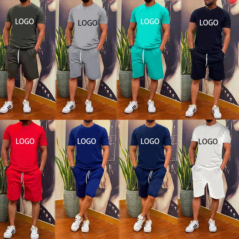 

male casual cotton men short set fashion side striped mens tracksuit short sleeve t-shirt drawstring shorts suit set, Stock color /custom color