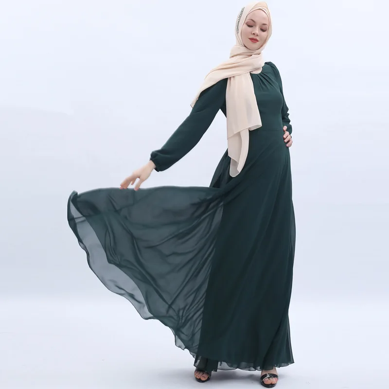 

Hot selling long sleeved chiffon dress women muslim long dress