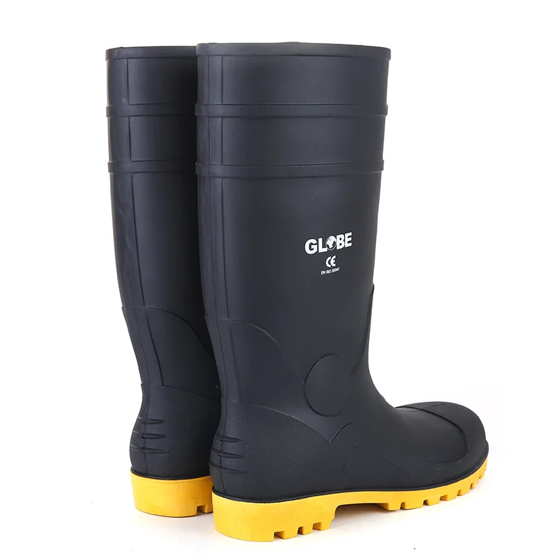 

safety boots steel worker adults Logo Item black pvc rainboots rubber_rain_boots