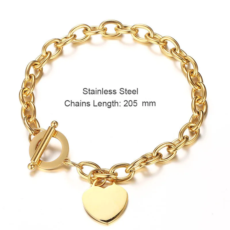 High Polished Stainless Steel Heart Charm Cable Chain Necklace With Toggle Clasp (length 8