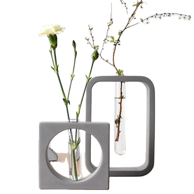 

Modern glass tube flowerpot cement plant incubator concrete hydroponic Marble Vase home decoration