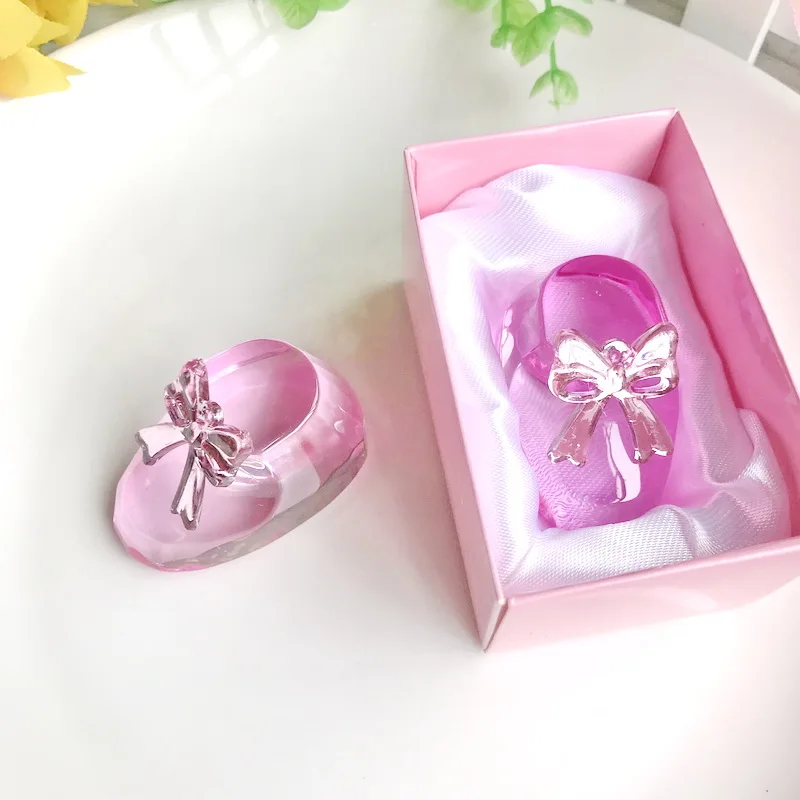 

Pink Crystal Baby Bootie Keepsakes Crystal Shoe Figurine in Gift Box Baby Girl Shower Favors Christening Birthday Souvenir