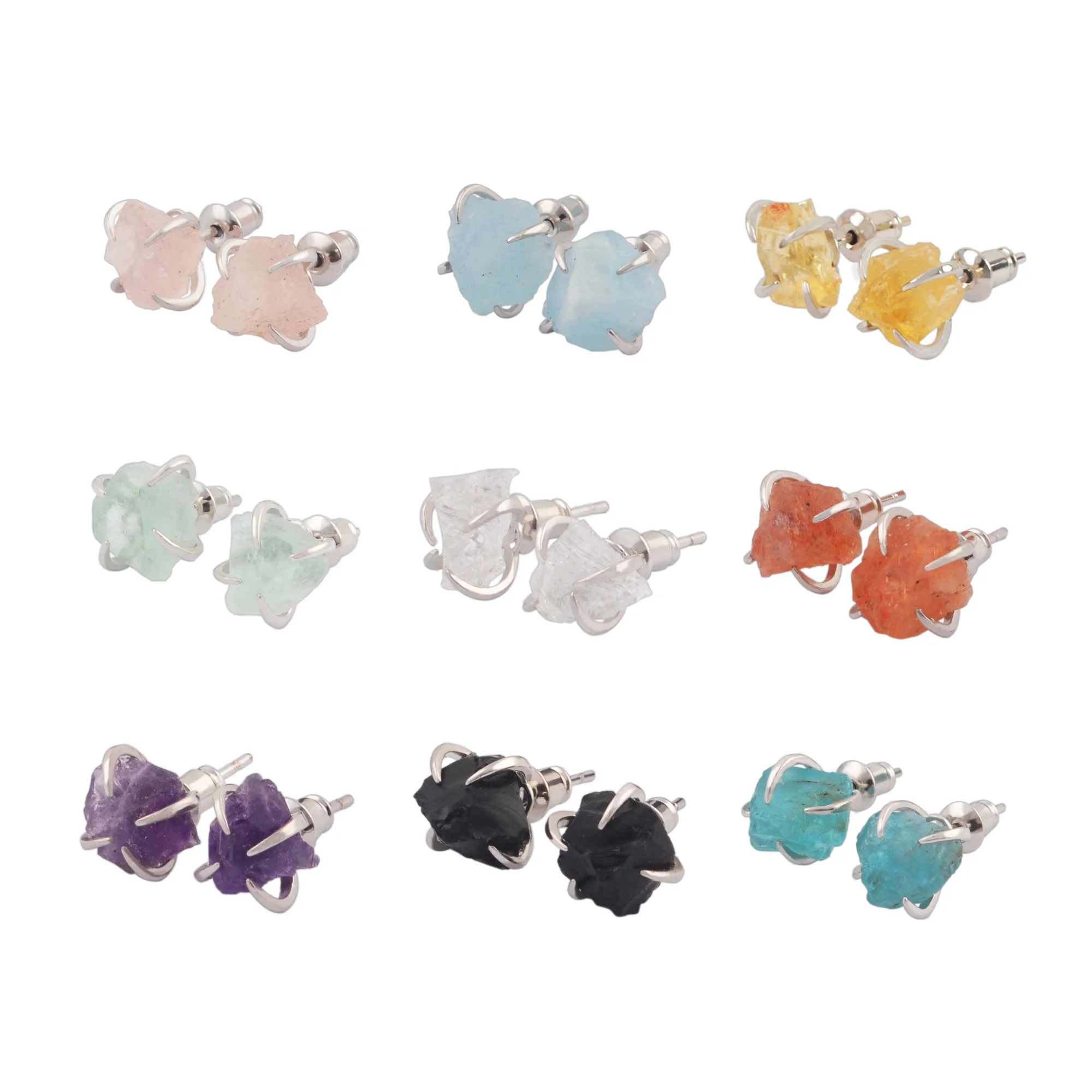 

ZS0446 Silver and Gold Plated Minimalist Studs Earring Natural Chakra Healing Crystal Earrings