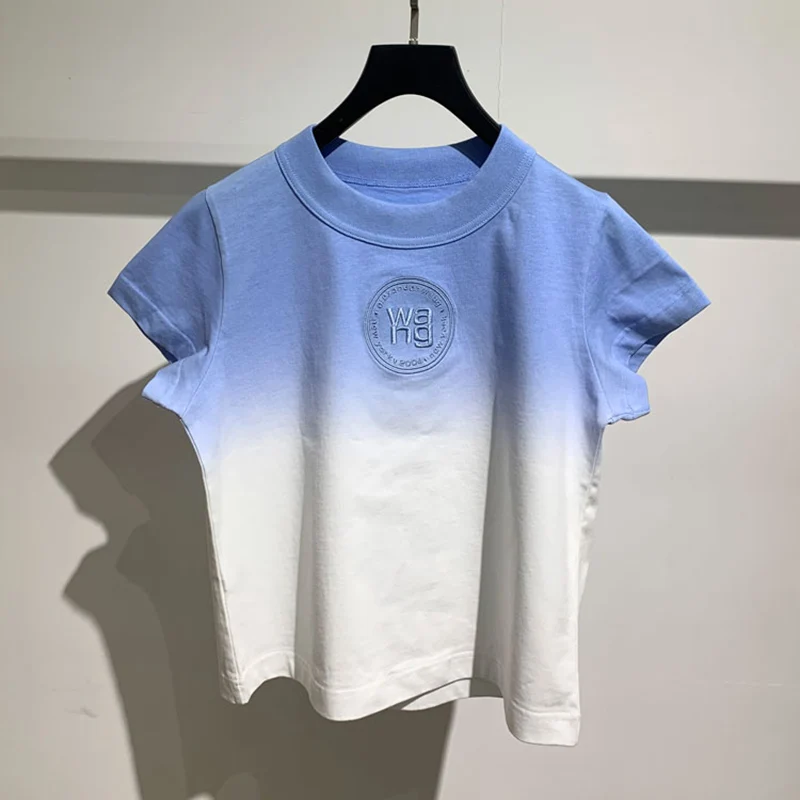 

Short sleeves and round neck printed with gradient letters girls' T-shirts