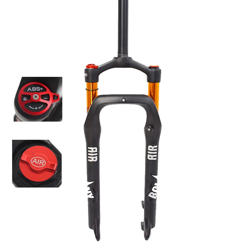 

Snow Bike Front Fork 9mm QR Air Fork Suspension BOLANY Fat Bike Fork, Black gold