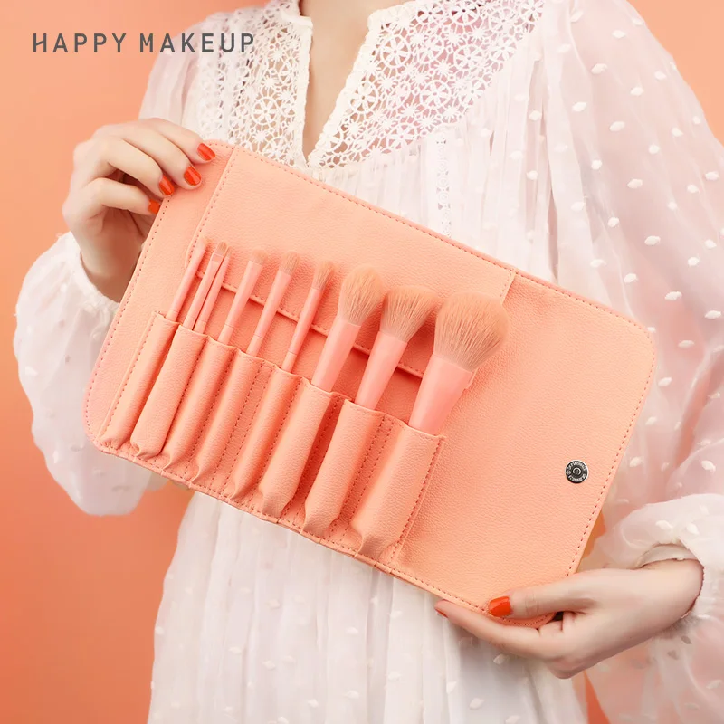 

HMU Hot Pink-Makeup-Brush-Set Wholesale Face 9pcs Organic Eco Friendly Elegant Customisable Wood Soft Pink Make Up Brushes