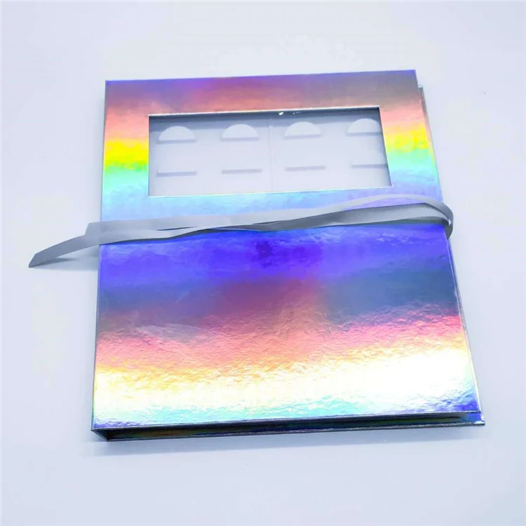 

customize logo unique 16 pair eyelash packaging book with ribbon holographic display 16 in 1 lashes storage box book, Like pic or customized