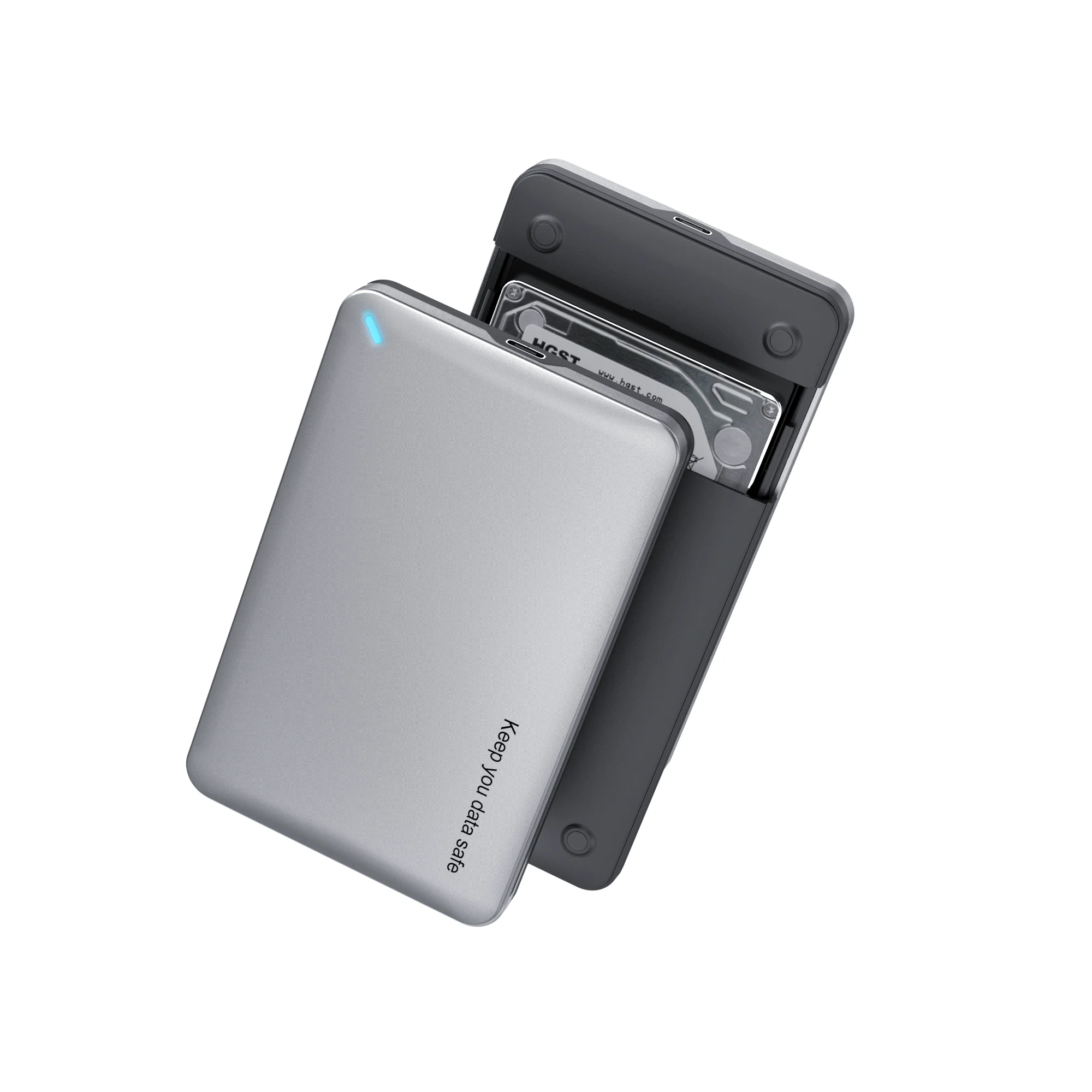 

portable aluminum hdd enclosure 2.5inch 3.5 inch sata hdd case external SATA cables usb 3.0 2.5 hdd case box, Sliver