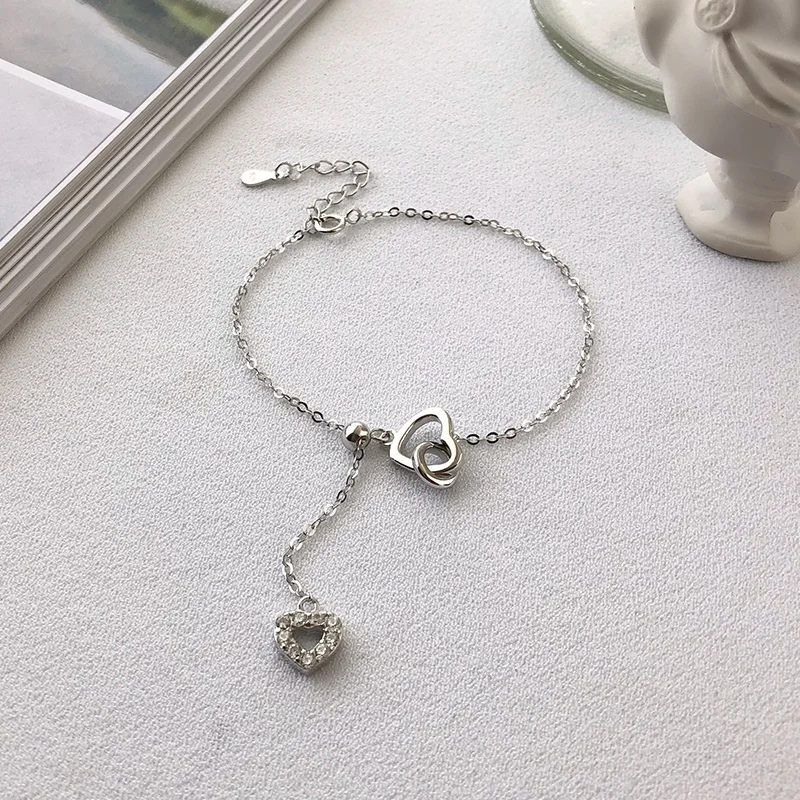 

L248 Women girls 925 sterling silver jewelry cubic zirconia love heart Bracelet