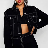 

OEM & ODE New Fancy women denim jaket super cropped black plain jeans jacket