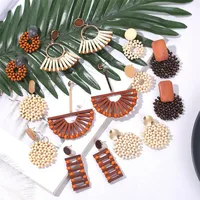 

Earrings Geometric Bohemian Braided Wood Irregular Vintage Drop Earing Jewelry