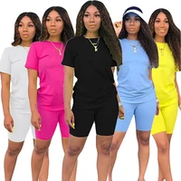 

GX5263 Fashion Women Clothing 2 Piece Sets Short Sleeves Neon Two Pieces Shorts Set Casual 2 Piece Women Outfit