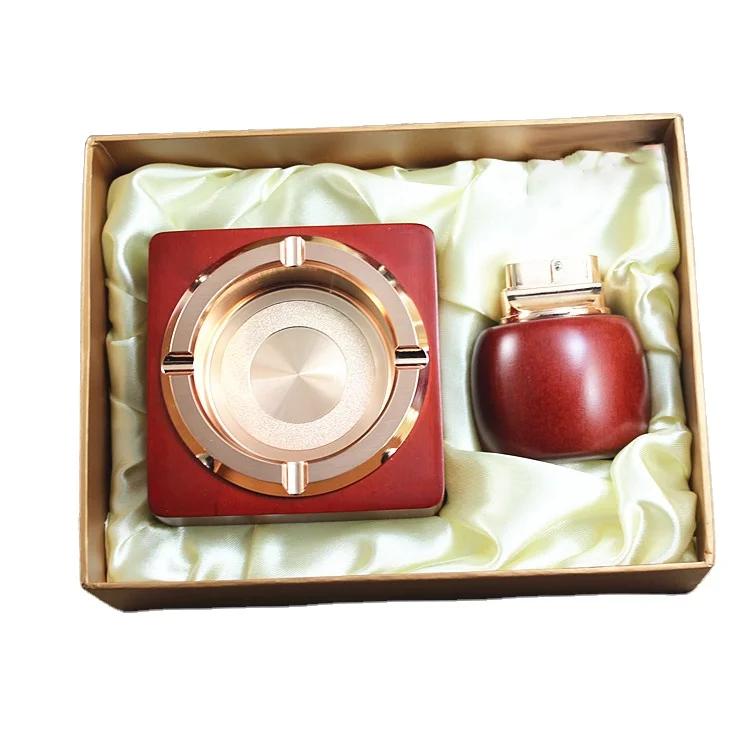 

High Quality Square Shape Pink High-end Luxury Metal Cigar Ashtray and Lighter Gift Sets, Custom colors