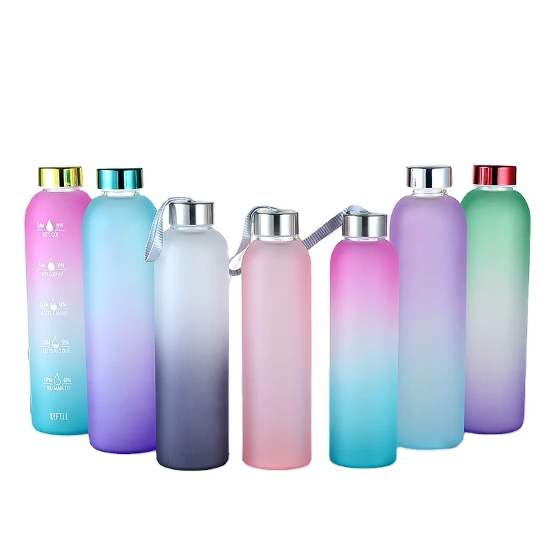 

1000 ml glass water bottle portable with bamboo lid glass water bottle reusable glass water bottle borosilicate, Customized color