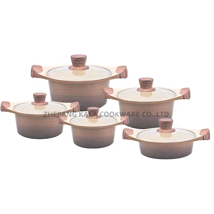 

10 pieces cookware sets wooden non stick aluminium pot set cooking utensils cookware sets, Customized color