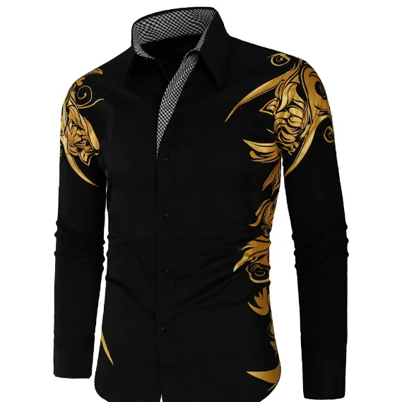 

Brand Casual Shirts Men 2020 Fashion Hot Stamping Long Sleeve Dress Shirt Cotton Luxury Camisa Masculina Hip Hop Streetwear