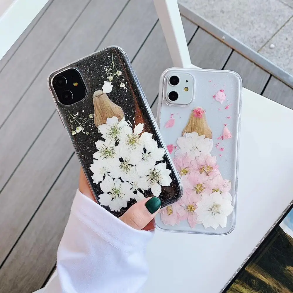 

Handmade Dried Real Flower Pressed Phone Cases For iPhone 11 Pro X XR XS Max 6 6S 7 8 Plus Case Transparent Soft TPU Back Cover
