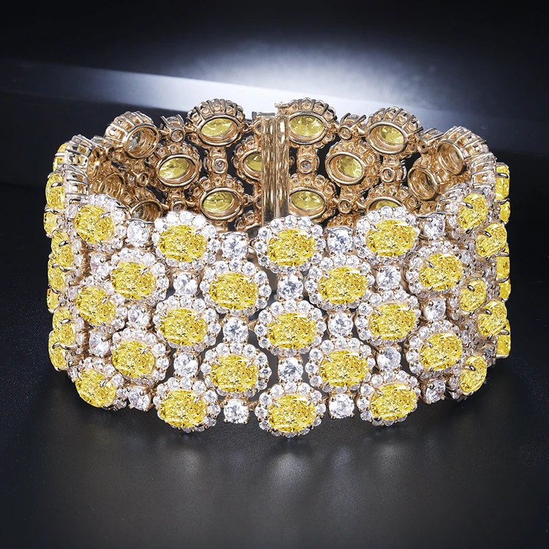 

Anster 9K Carat Gold Factory Wholesale Luxury Handmade Fashion Chain Bracelets with 65pcs Simulated Diamonds, Yellow (optional pink, white, blue)