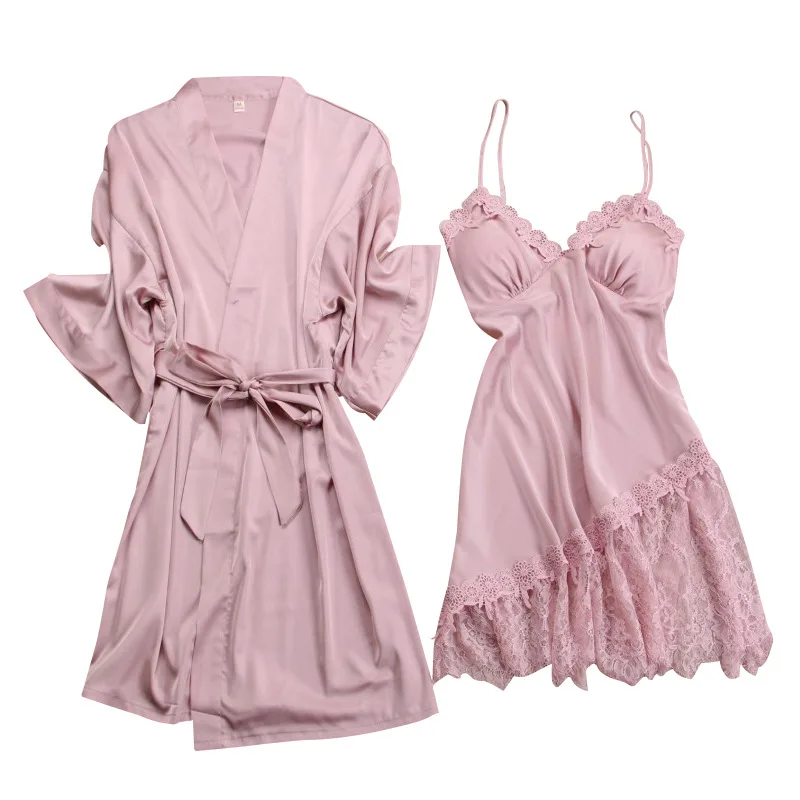 

Hot sale sexy satin sleepwear 2pcs set women night wear sexy pajama set, Black/red/pink/blue