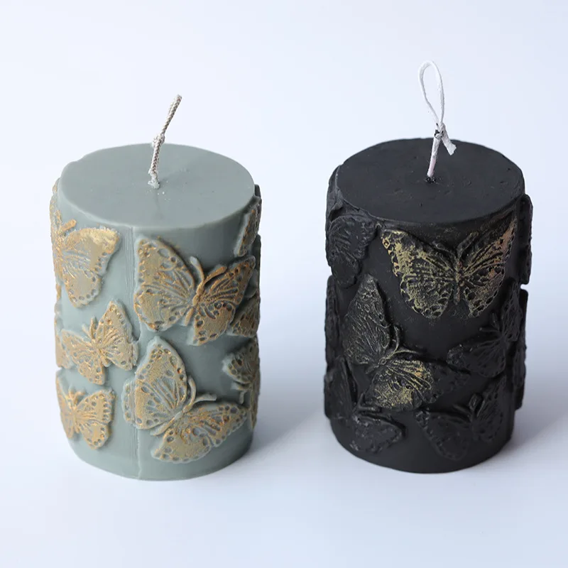 

FO265 DIY butterfly plumeria embossed cylindrical candle silicone mold home decoration aromatherapy mold for candle making