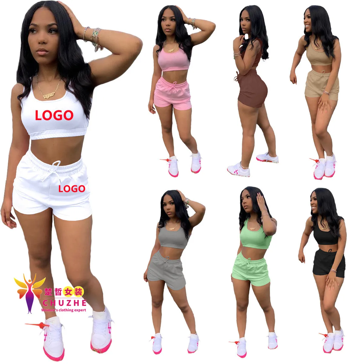 

New arrival spring 2022 summer women s clothing solid color vest Drawstring matching jogger sets women 2 piece shorts set, Picture color