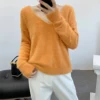 Solid color basic design v neck long sleeve fashion women pullover sweater