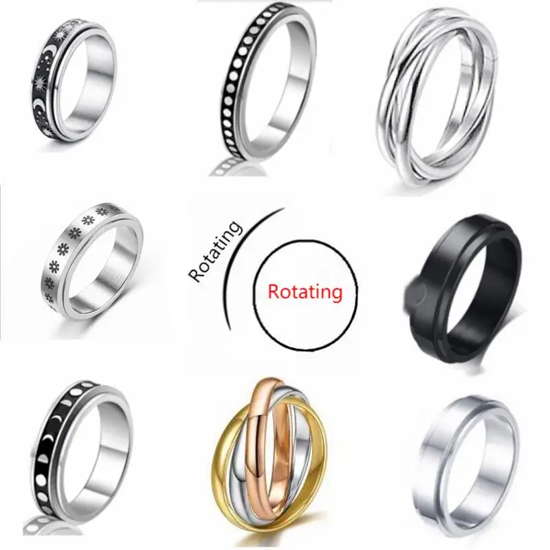 

Men Women Fashion 2021 Trendy Punk Spinning Anxiety Ring Spinner Anxiety Fidget Rings Spinner Ring, Picture shows
