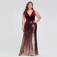 

Plus Size Evening Dresses Long Sexy V-Neck Sleeveless Sequined Burgundy Blush Pink Vintage Mermaid Party Gowns