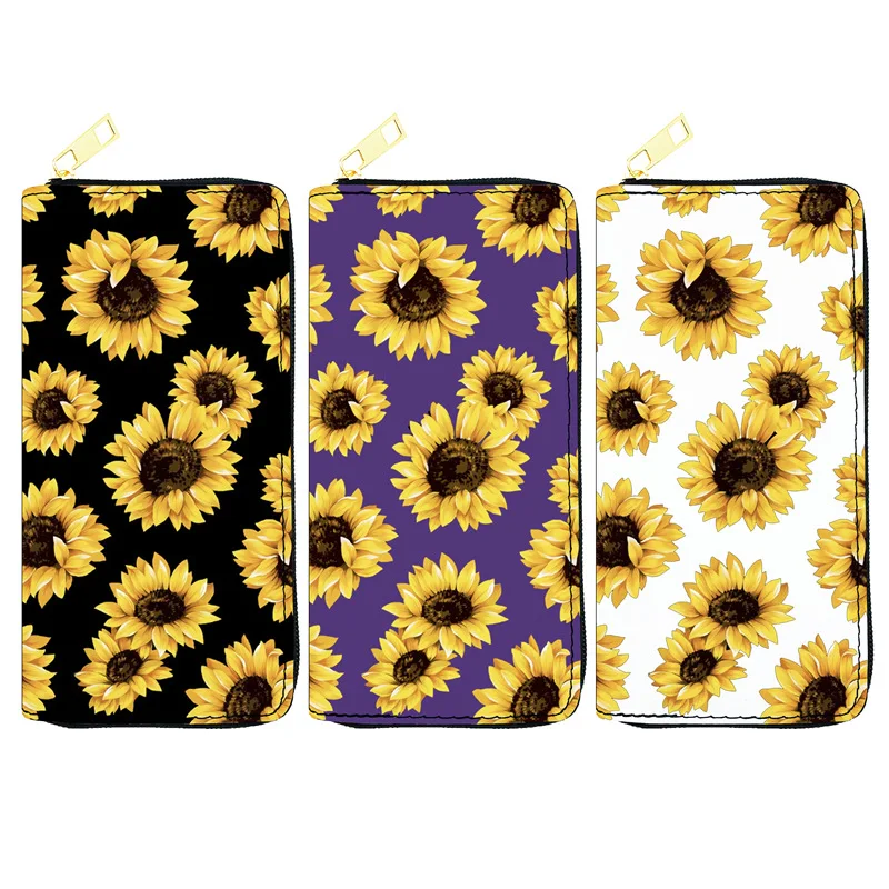 

Spot fashion flower Sunflower PU wallet Ladies long zipper wallet single pull wallet cosmetic bag mobile phone bag