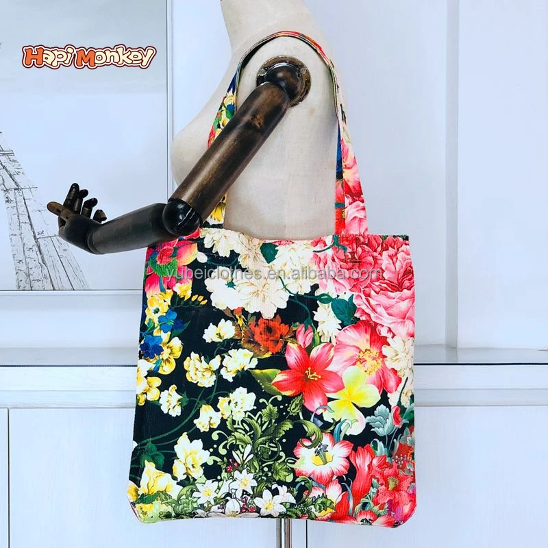 

HapiMonkey HMNY217 Cotton Printed Bag Wholesale Supplier Beautiful Flowers Pattern Travel Shopping Tote bag