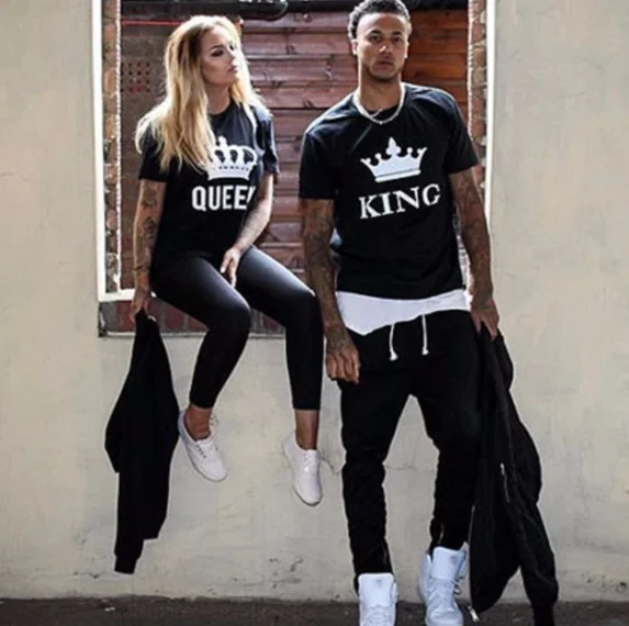 2019 NEW KING QUEEN Letter Printed Black Tshirts Summer Casual Cotton Short Sleeve Tees Tops Brand LooseTops